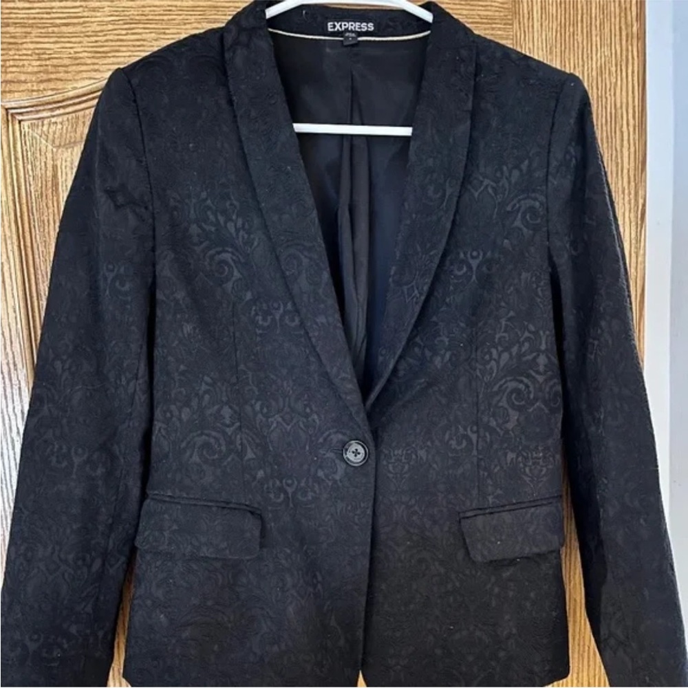 Express Black Satin Floral Blazer